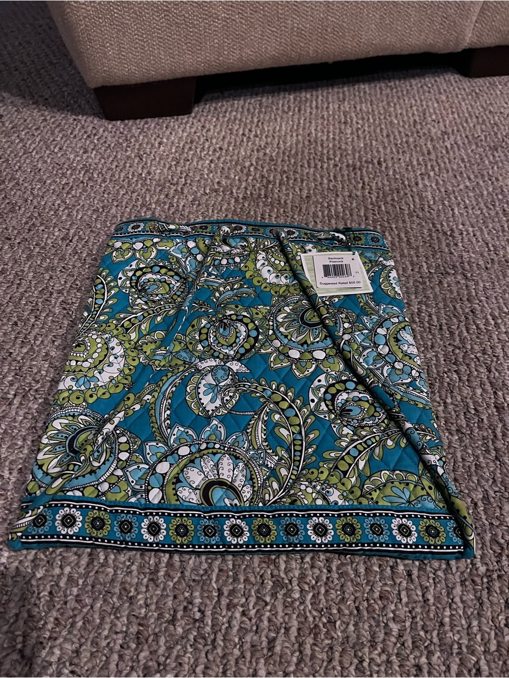 Vera Bradley Teal and Green Paisley Quilted Crossbody Backpack